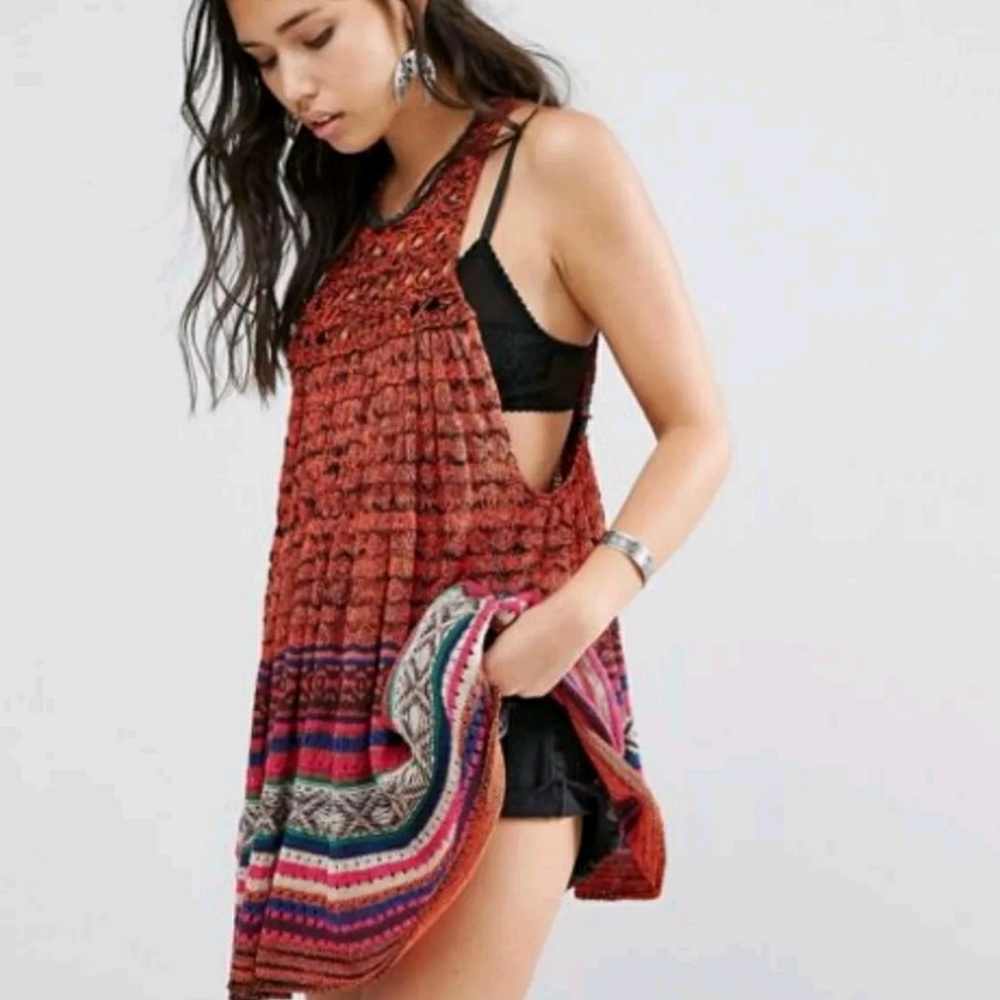 Free People Rare Hearts Tunic in Red Combo